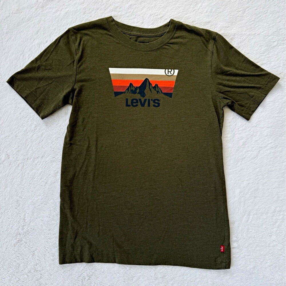 Levi's Boy’s Dark Green Graphic Logo Crew Neck Short Sleeve T-Shirt Size XL
